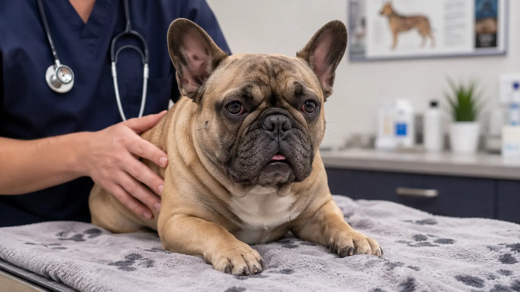 French Bulldog getting a vet checkup to monitor common French Bulldog health problems