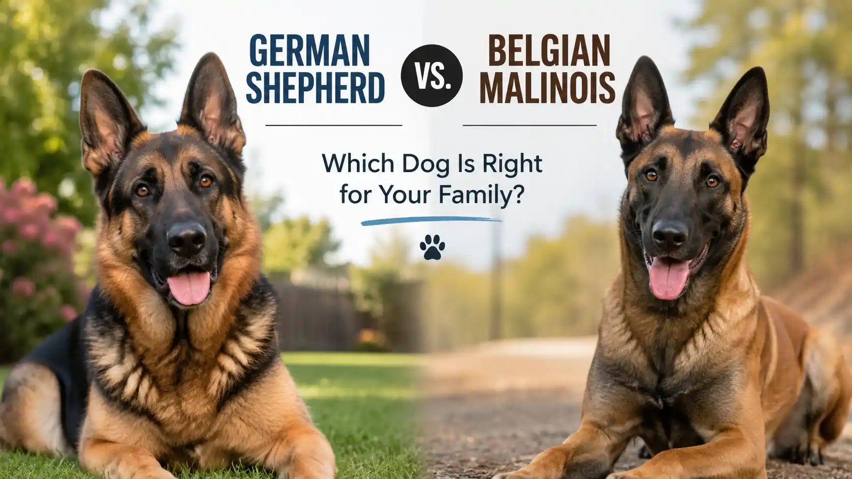 German Shepherd and Belgian Malinois standing side by side outdoors