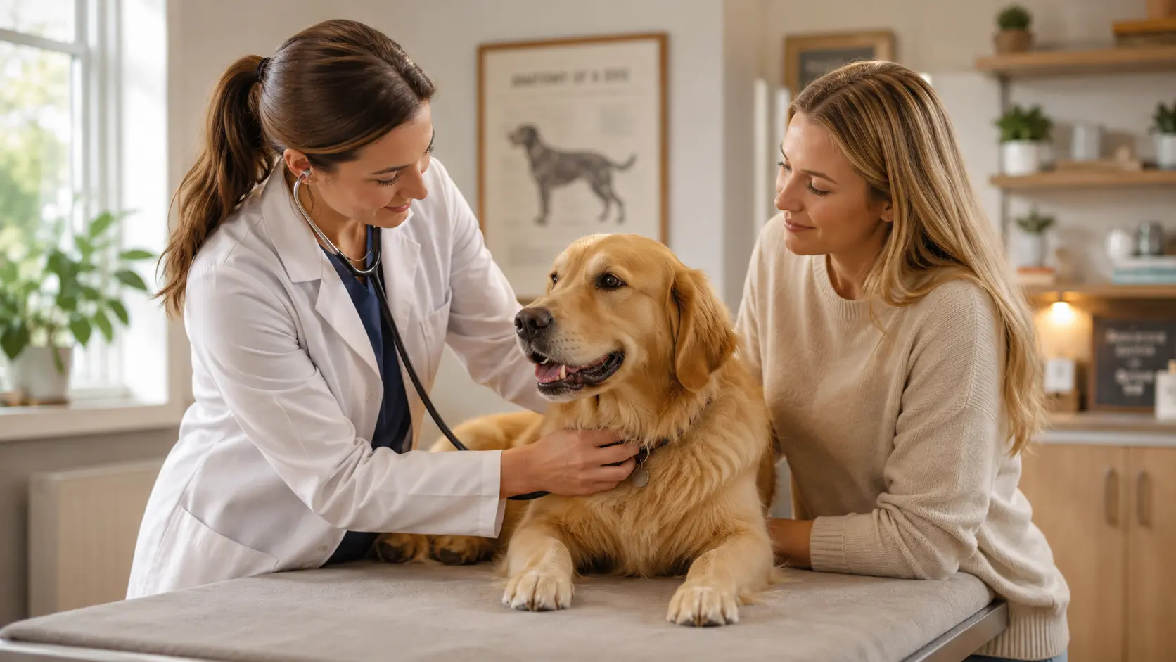 Veterinarian examining a dog during a vet visit, illustrating the cost of vet care without pet insurance in 2026