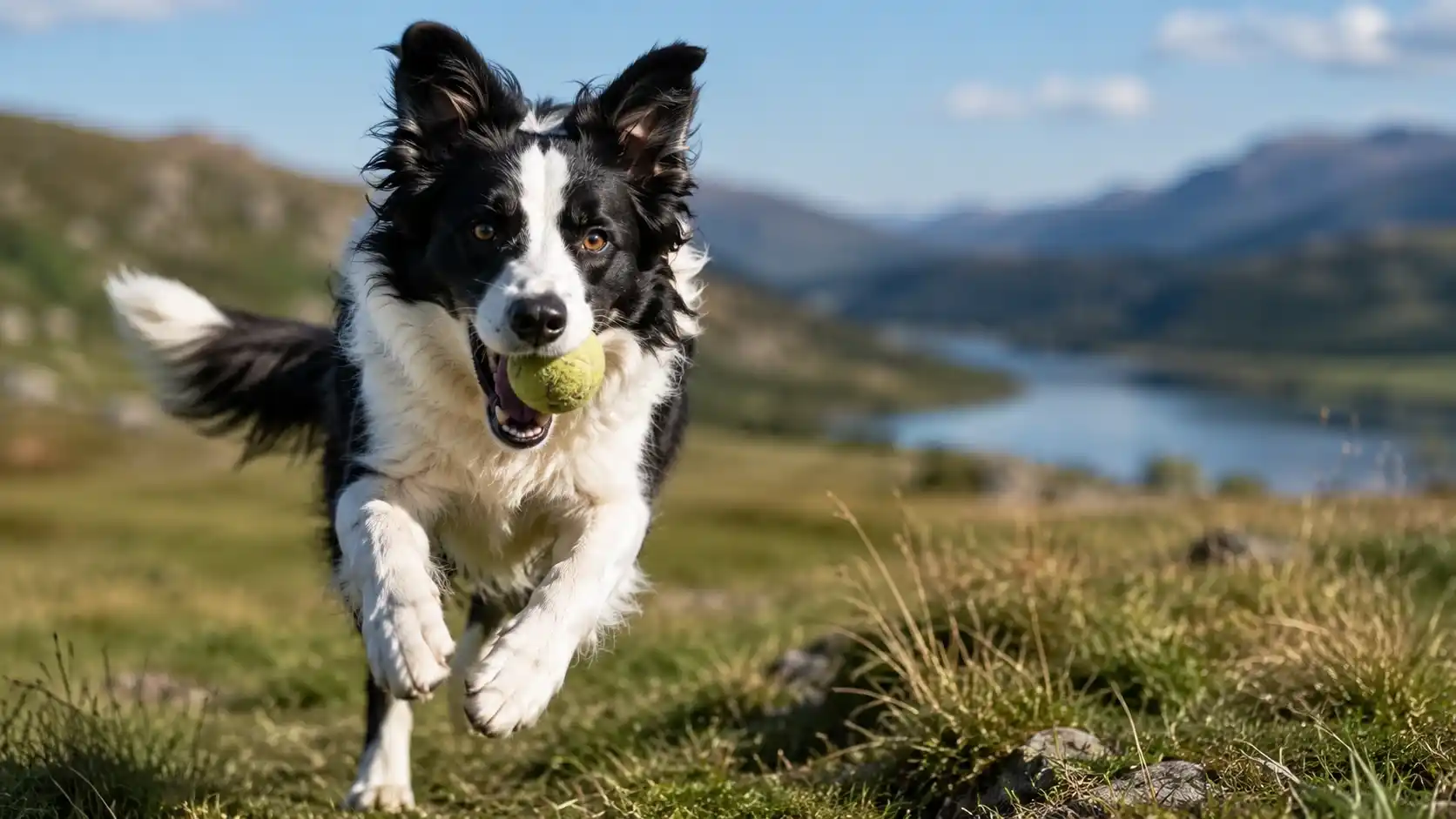 Border collie running through a field during daily exercise