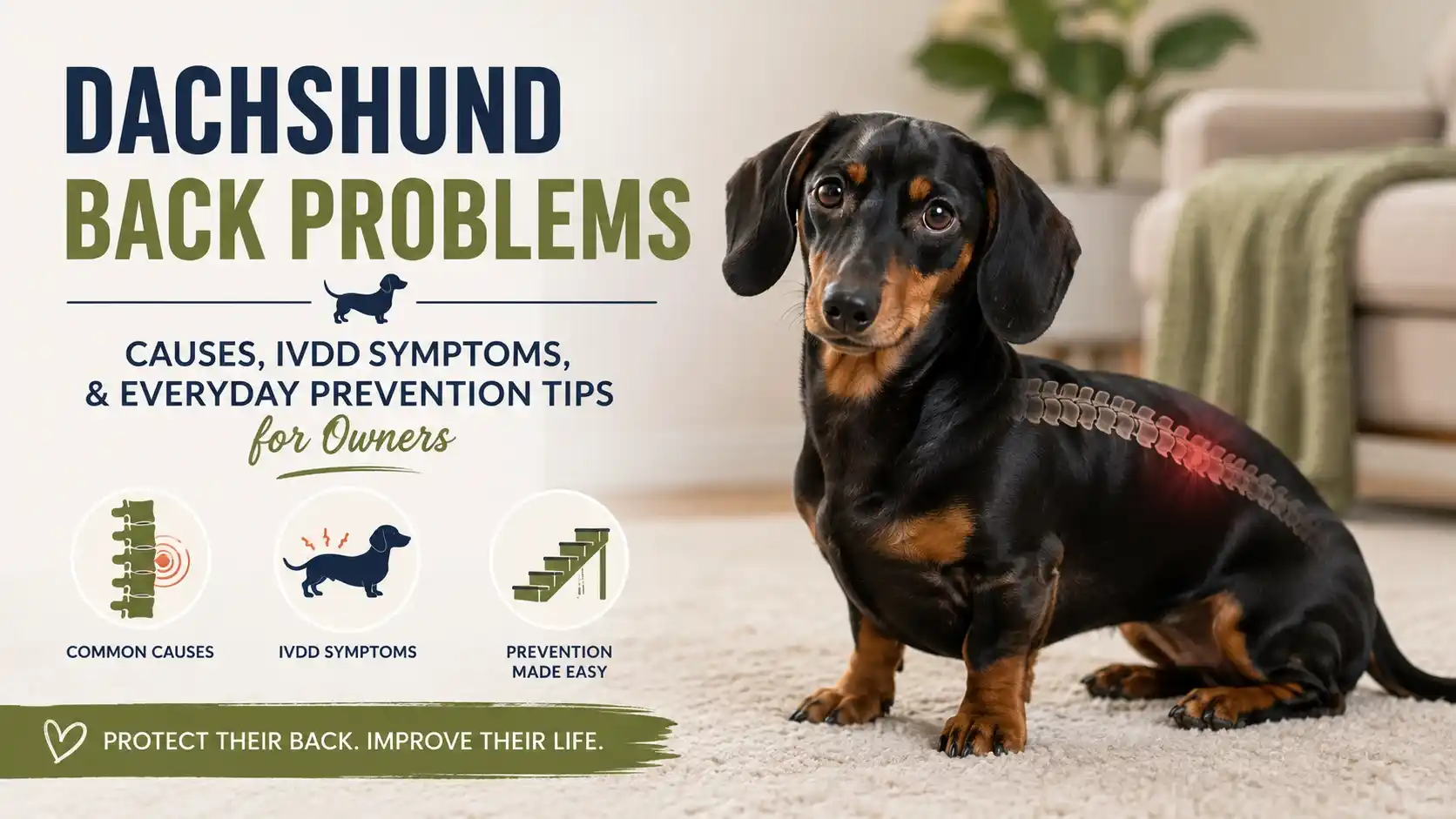 Dachshund with long back standing on grass, illustrating dachshund back problems and spine care