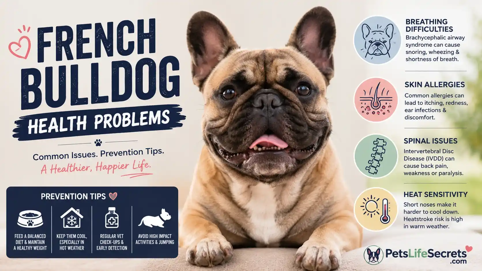French Bulldog sitting outdoors showing common french bulldog health problems like breathing issues and skin folds
