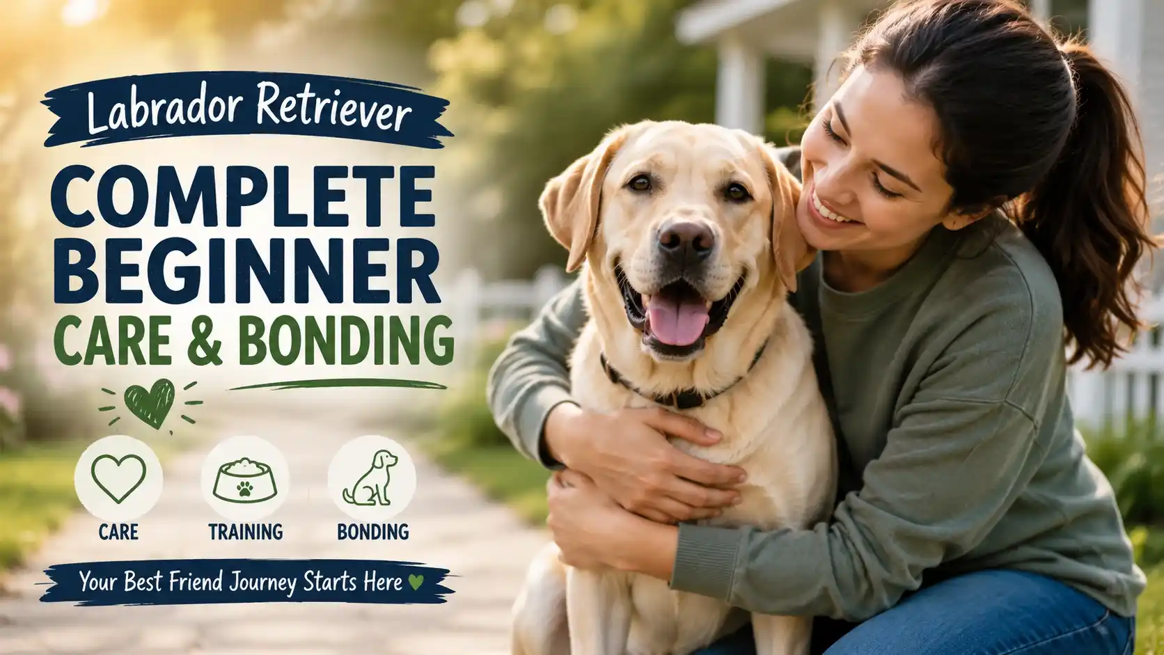 Labrador retriever care guide for new owners showing a happy dog with its owner