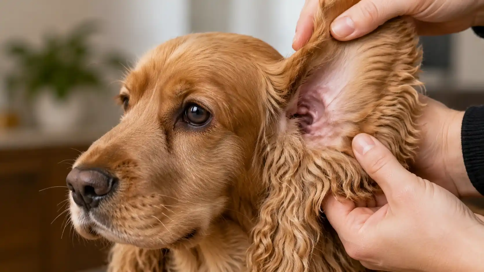 Cocker spaniel getting ears checked as part of ear care routine