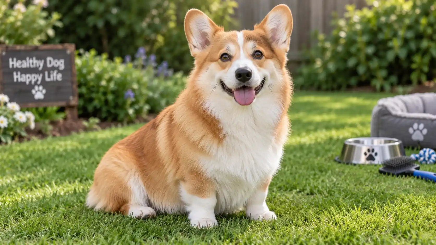 Pembroke Welsh Corgi sitting on grass, a key part of learning proper pembroke welsh corgi care