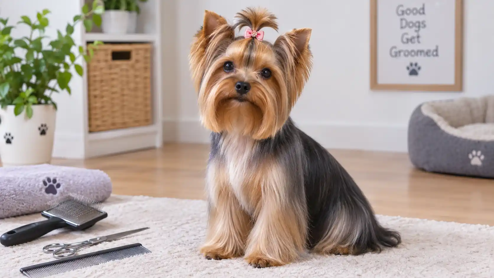 Groomed Yorkshire Terrier with shiny coat, a result of proper yorkshire terrier grooming